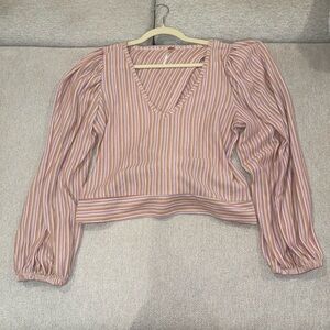Free People Pink Striped V-Neck Blouse